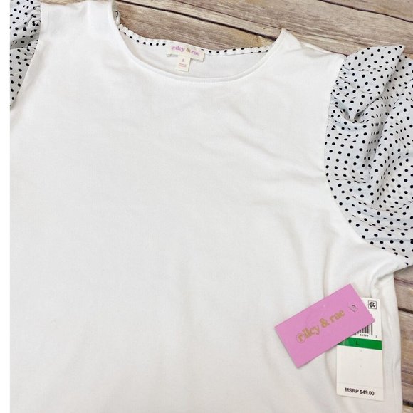 RILEY & RAE Polka-Dot Puff-Sleeve Blouse white - Picture 4 of 6